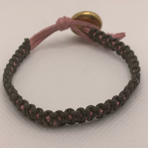 Handmade Macrame Bracelet Pink & Brown with Gold Military Button - Picture 4 of 8